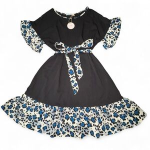 Stunning Lizabell Black Dress with Leopard Print Trim!